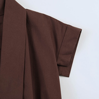 Robes midi décontractées d'été à manches courtes plissées de couleur marron pour femmes