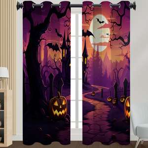 Cortina de ventana para el hogar, cortinas de sublimación de terror, cortina opaca de diseño de Halloween impresa en 3D - Product Image 2