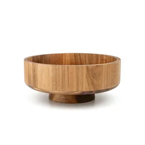 Home Decoration Large Wooden Bowl For Fruit Serving Acacia Wood Fruit Bowl With Foot