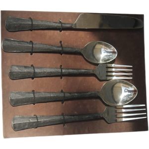 PARIJAT Handicrafts Premium Cutlery Set 5 Pcs Flatware Powder Coated Stainless Steel Includes 2 Spoons 2 Forks 1 Knife <b>Utensil</b> - Product Image 6