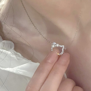 Kitty Cat Pearl Necklace For Women Cartoon Clavicle Chain Gift 10cm Extended Chain - Product Image 3