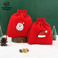 Sac à cordon floqué rouge HKSHF, prix usine, pour Noël, emballage écologique mignon pour bonbons, pochette à bijoux pour cadeaux de fête