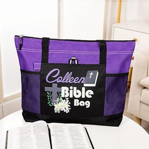 Sac fourre-tout pour la Bible, sac fourre-tout pour l'église, sac fourre-tout chrétien personnalisé avec fleurs - Product Image 1