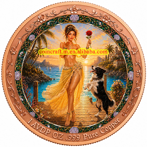 Medalla de Cobre Puro 999 de 1 Troy oz, Colorida, con Relieve, Escena Costera con <span class=keywords><strong>Border</strong></span> <span class=keywords><strong>Collie</strong></span> y Doncella, Recuerdo Coleccionable - Product Image 3