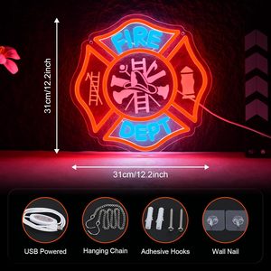 En stock : Enseigne néon pompier, enseigne lumineuse LED personnalisée en métal pour décoration murale, enseigne personnalisée pour <span class=keywords><strong>la</strong></span> famille ou pour papa - Product Image 3