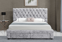 Lit Double en Velours Taille King avec Tiroir Willsoon pour Hôtel, Cadre de Lit Rembourré Réglable avec Tête de Lit Capitonnée, Camas