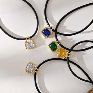 大きなロックキャンディーエメラルドジルコンブルーフルーツ型ネックレス14K金メッキ銅合金レザーコードユニセックス色落ち防止ギフト - Product Image 2