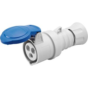 Enchufe Móvil HP 16A 250V IP44 IP54, Extensión Recta de Plástico con Cubierta Azul para Uso en Exteriores - Product Image 1