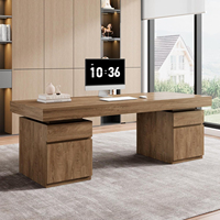 Bureau d'écriture rustique moderne avec 2 tiroirs de rangement, poste de travail informatique brun rustique pour usage domestique ou professionnel