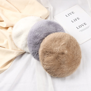 Chapeau béret couleur unie fourrure de lapin cheveux longs floue pour femmes femmes couleur unie Sports d'hiver Ski fête chapeau béret applicable - Product Image 6