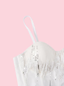 Fábrica al por mayor de lino bordado encaje flor Sexy deshuesado Bustier mujeres ramillete malla personalizado corsé Bar Top De Mujer - Product Image 3