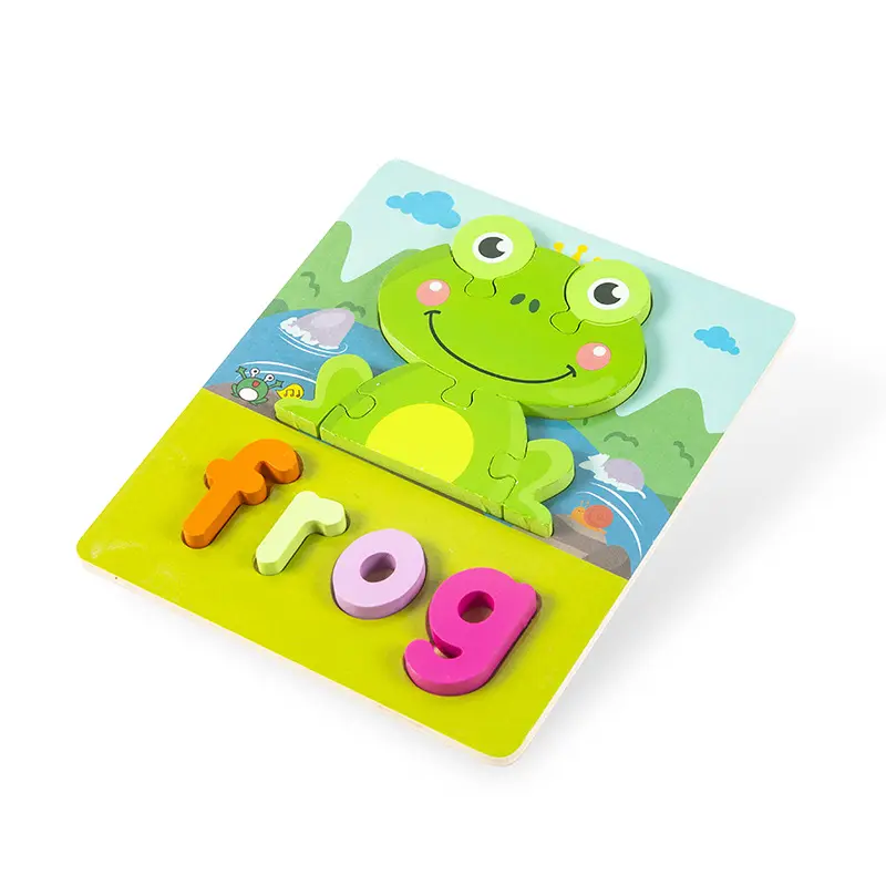 पशु आकार आरा पहेली मोंटेसरी शैक्षिक खिलौने के साथ वर्णमाला वर्तनी लकड़ी के शैक्षिक आरा पहेली