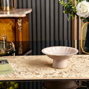 Oval Beige <b>Ceramic</b> Platter With Floral Engraving Gold Rim Modern Luxury Dinnerware Decorative Serving Tray - Product Image 3