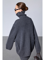 100% Reiner Kaschmir Rollkragenpullover Knitterfrei Minimalistischer Pullover Damen Oversize Fallende Schulter Reguläre Ärmel Gerippte Manschette Saum