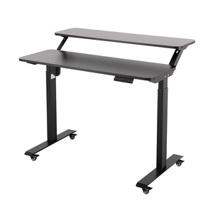 Double Layer Electric Height Adjustable <b>Desk</b> Black Metal Ergonomic Standing <b>Desk</b> With <b>Wheels</b> For Home Office Use - Product Image 2