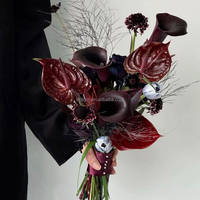 Karangan Bunga Pengantin Buatan Warna Burgundy dan Hijau untuk Pesta Ulang Tahun dan Pernikahan, Boutonnieres, Perlengkapan dan Properti Pernikahan