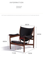 Chaise de salle à manger ergonomique en bois massif Master Chief avec dossier pour salon, balcon, petite maison - Design moderne et décontracté