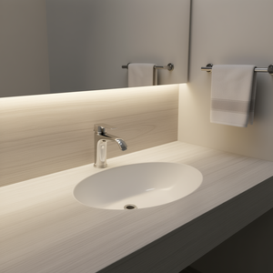 Évier de salle de bain ovale à encastrer 19x16 en céramique blanche brillante, design contemporain - Product Image 2