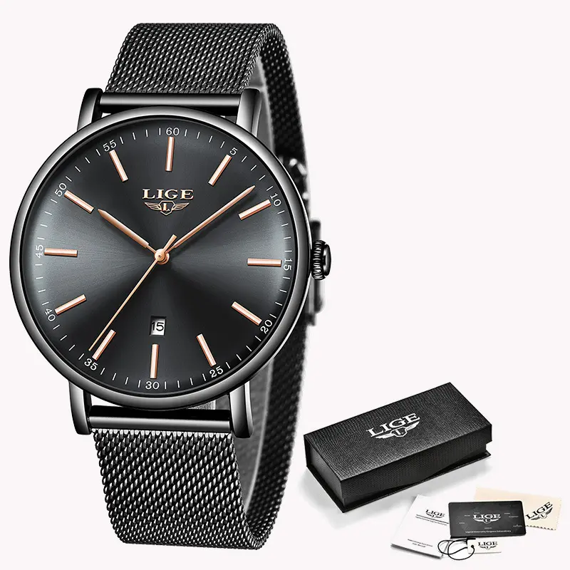 LIGE Womens Watches Top Brand Luxury Waterproof Watch Fashion Ladies Stainless Steel Ultra-Thin Casual Wristwatch Quartz Clock