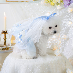 PETCIRCLE Vêtements pour animaux de compagnie Printemps/Été : Tenues pour chiens et chats en combinaison jupe et voile en gaze bleue et blanche - Product Image 2