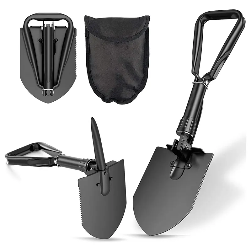 Camping Gear and Accessories Folding Shovel High Carbon Steel  Black Mini Collapsible Survival Shovel Tool Multifunctional Spade
