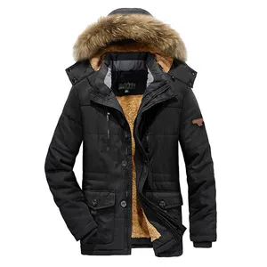 Styles Jacket for Men Solid Color Washed Warm Jacket with Detachable and Furry Hood Cold Winter Outdoor Coat