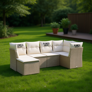 Ensemble de canapés de jardin Plimical en rotin PE beige avec coussins imperméables, design contemporain - Product Image 2