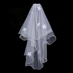 Velos de tul suaves y elegantes, velos de novia con borde corto de dos capas, velos de novia con forma de hoja de arce para mujer - Product Image 3