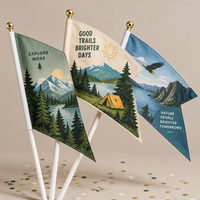 Drapeaux à main personnalisés en polyester à queue d'hirondelle, fanions de camping en plein air, drapeaux de festival de musique, petits drapeaux de voyage sur bâton