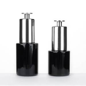 Flacon compte-gouttes en verre noir pour sérum ou huile à <span class=keywords><strong>barbe</strong></span>, avec bouton poussoir et compte-gouttes argenté, 20ml 30ml 2oz - Product Image 2