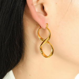 Geometric Hoop Earrings Gold Silver <b>Titanium</b> Steel Party Jewelry EH167 - Product Image 3