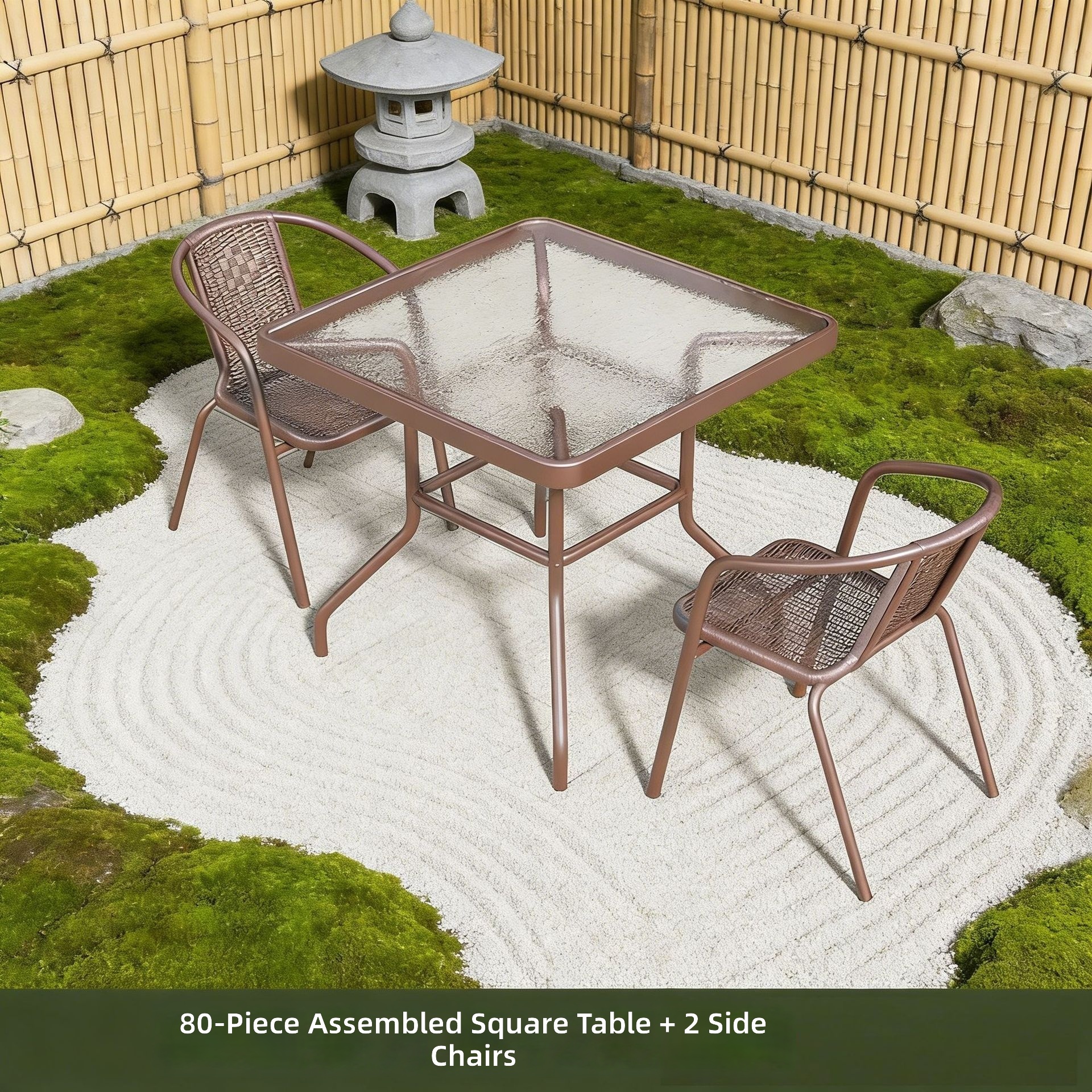 Table carrée de 80 cm avec 2 fauteuils