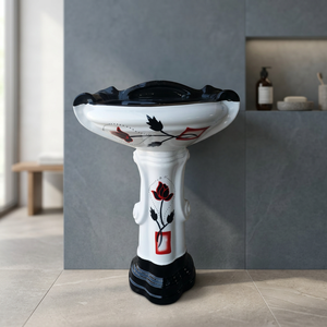 Hermoso Lavabo Rectangular Moderno de Cerámica Estilo Pedestal con Tapa de Granito para Baño de Hospital - Product Image 4