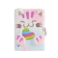Diario Secreto de Peluche Personalizado con Cara de Gato Sonriente, Cachorro y Oso, con Candado y Bolígrafo, Cuaderno Escolar de Peluche para Niñas