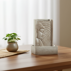 Fuente de Agua con Buda, 9x6.5x14, de Poliresina con Luz LED, Decorativa para Interiores, Estilo Asiático, de Sobremesa - Product Image 2
