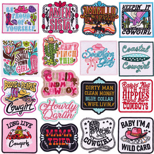 Bulk Order Twill Custom Manufacturer West Cowboy Laser Cut Border <b>Sew</b> <b>on</b> Badge <b>Patch</b> Embroidered <b>Patch</b> for Clothing/Hat - Product Image 4