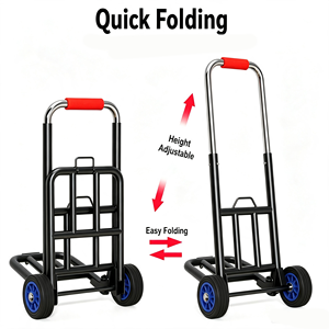 Chariot pliant à main 220 LB avec poignée télescopique réglable 82-115 cm, robuste, 2 roues en caoutchouc avec 3 cordons élastiques, cadre renforcé - Product Image 4