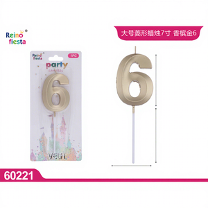 Candela Artigianale Peiyong Grande da 7 Pollici con Numero 6 Dorato per Matrimoni/Feste di Compleanno, Senza Fumo, Confezionata in Scatola - Product Image 1