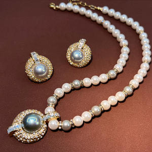 ชุดสร้อยคอและต่างหูสไตล์โบฮีเมียนลายเรขาคณิตชุบทองประดับด้วยหินเทอร์ควอยซ์และมุกสำหรับผู้หญิง - Product Image 2