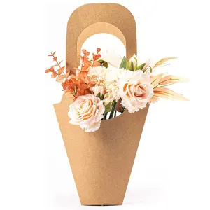 사용자 정의 크리 에이 티브 핸들 크래프트 종이 꽃 가방 꽃 포장 선물 포장 홈 장식 꽃다발 종이 가방 홈 장식