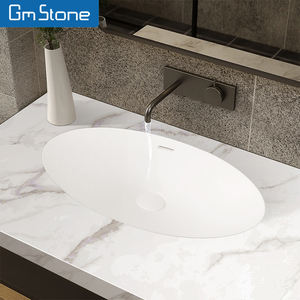Fregadero de piedra de superficie sólida pulida ovalada moderna de Venta caliente nuevo lavabo debajo del mostrador para uso en el baño del hogar y el hotel - Product Image 1