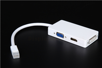 Adaptateur Mini DP vers HDMI DVI VGA 3 en 1 Hub Mini DP Adaptateur vidéo 1080P Convertisseur pour Imac Apple Pro Air (Blanc)