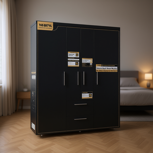 Armoire noire de luxe Whow, 2 tiroirs, accents métalliques, design contemporain, meubles de chambre à coucher - Product Image 2