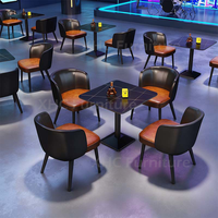 Ensemble de sièges de bar modernes et luxueux en cuir rembourré avec table et éclairage LED pour bar, boîte de nuit, restaurant, mobilier commercial