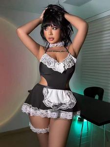 Sfy3875 Zwarte Erotische Kostuums 4 Stuks Pittige Dames Meid Bodysuit Korte Rok Set Rugloze Halter Teddy <span class=keywords><strong>Lingerie</strong></span> Sexy Kostuums - Product Image 5