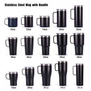 Custom Logo 14oz Powder Coated Sublimation Stainless Steel <b>Insulated</b> Travel Metal Coffee Cup Tumbler <b>Mugs</b> with Handle and Lid - Product Image 5