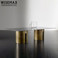 WISEMAX FURNITURE Table ronde de style nordique rétro Mobilier de salle à manger Plateau en ardoise Pieds en acier inoxydable Tables de restaurant pour café