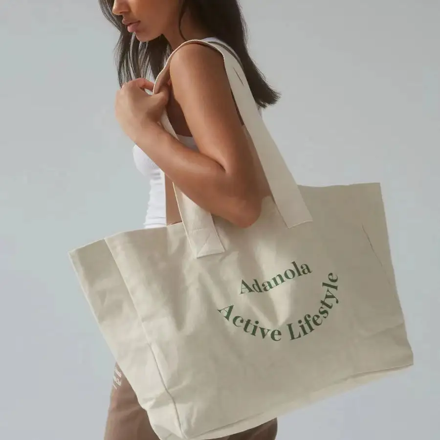 Bolso grande de algodón con logotipo personalizado para mujer, bolsa de mano de lona con logotipo impreso personalizado para compras, regalo de playa