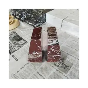 SHIHUI Wholesale Customized Decorative Book Stopper Trapezoid Shaped Natural Polished Marble Bookends Red Marble Office Bookend