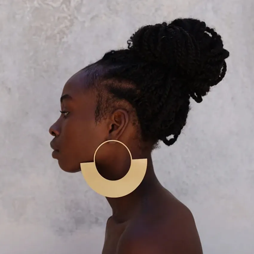 Exaggerate Design Oversized Big Earrings African Statement Earrings Hand Stamped Large Hoop Earrings Gift
